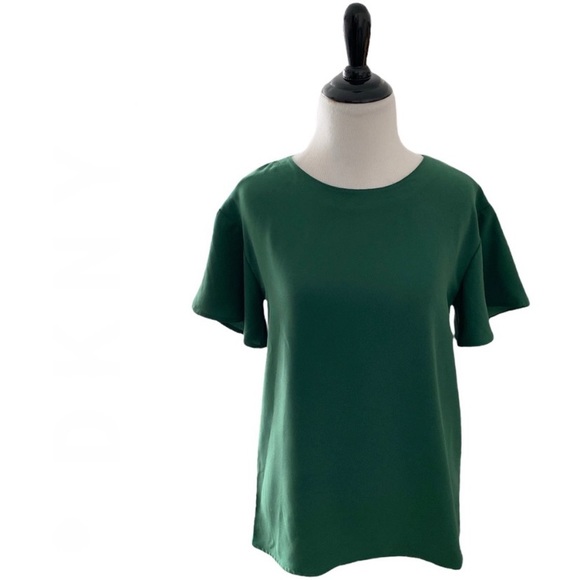 Dkny Tops - DKNY Emerald green flutter short sleeve blouse size XXS new NWT